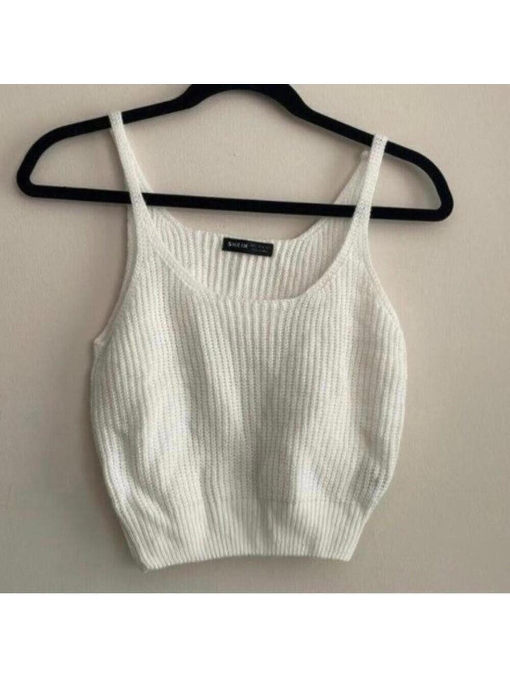Shein White Crochet Knit Tank Top